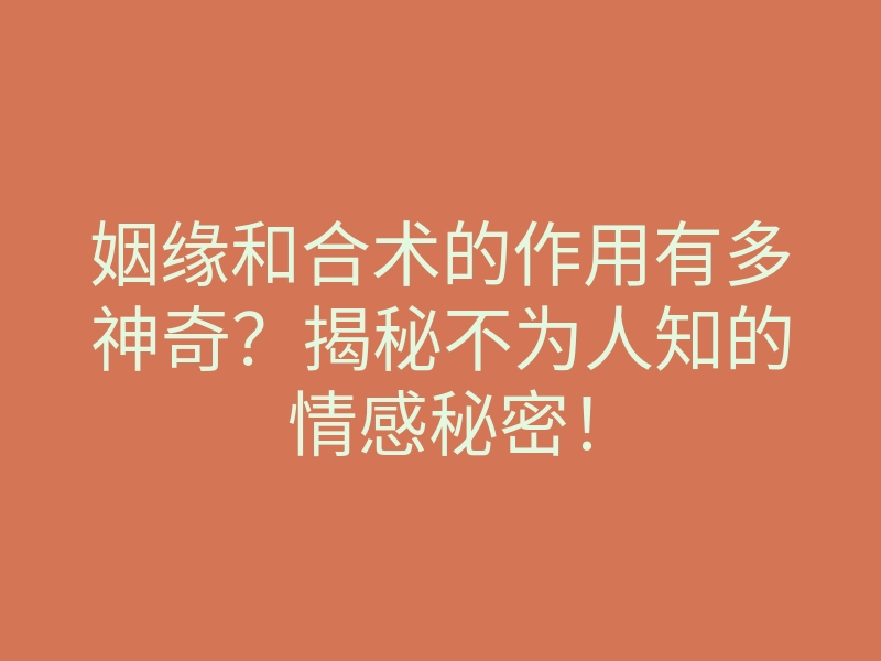 姻缘和合术的作用有多神奇?揭秘不为人知的情感秘密!
