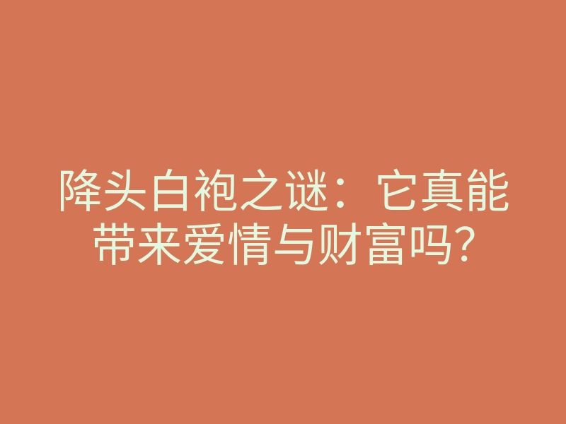 降头白袍之谜:它真能带来爱情与财富吗?