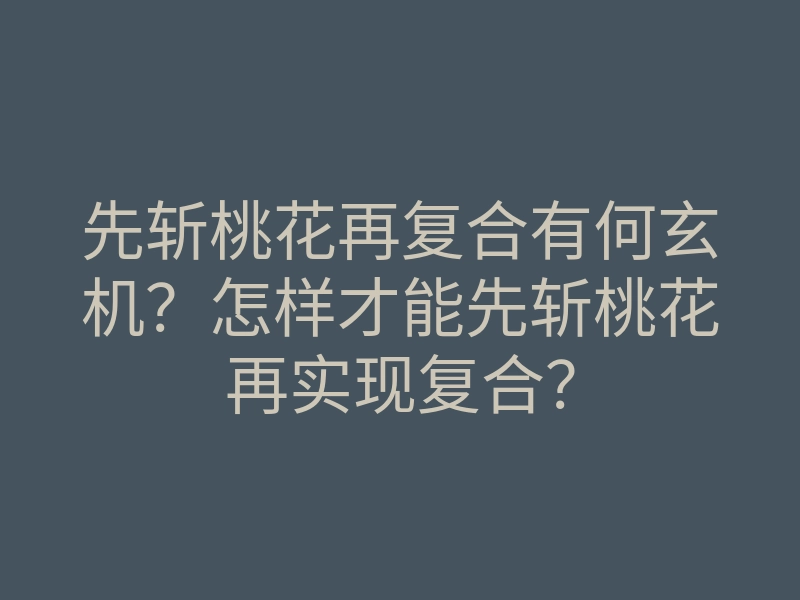 先斩桃花再复合有何玄机?怎样才能先斩桃花再实现复合?