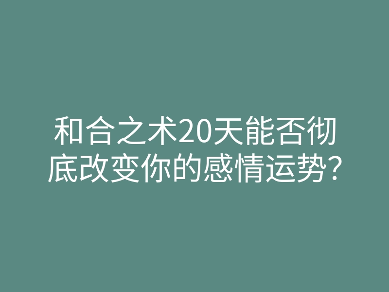 和合之术20天能否彻底改变你的感情运势?