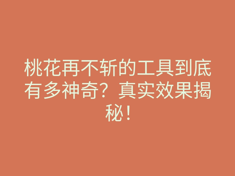 桃花再不斩的工具到底有多神奇?真实效果揭秘!