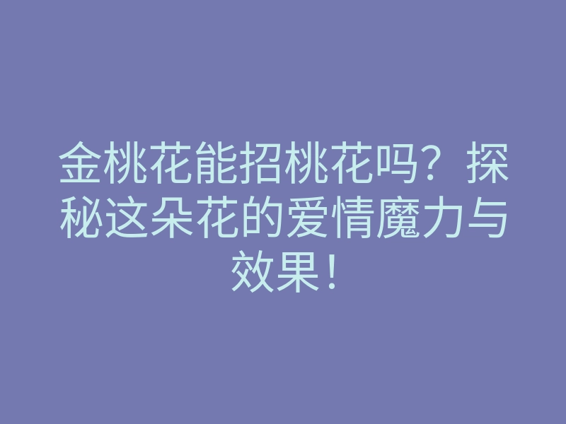 金桃花能招桃花吗?探秘这朵花的爱情魔力与效果!