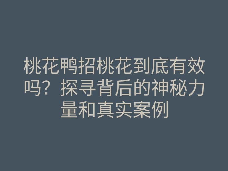 桃花鸭招桃花到底有效吗?探寻背后的神秘力量和真实案例