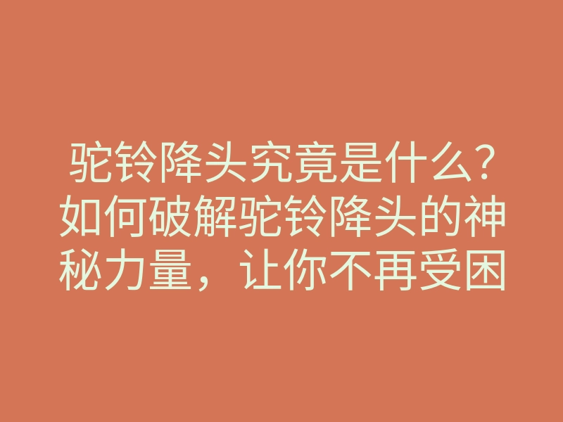 驼铃降头究竟是什么?如何破解驼铃降头的神秘力量,让你不再受困扰