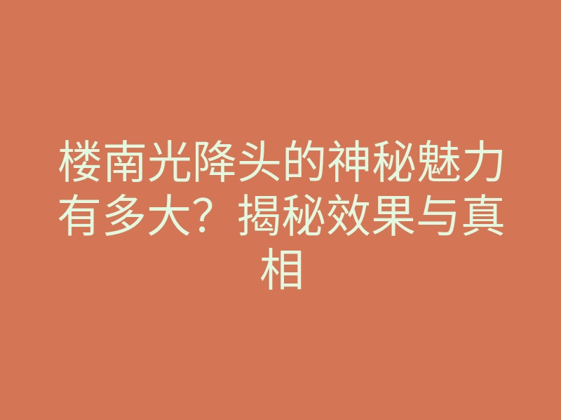 楼南光降头的神秘魅力有多大？揭秘效果与真相
