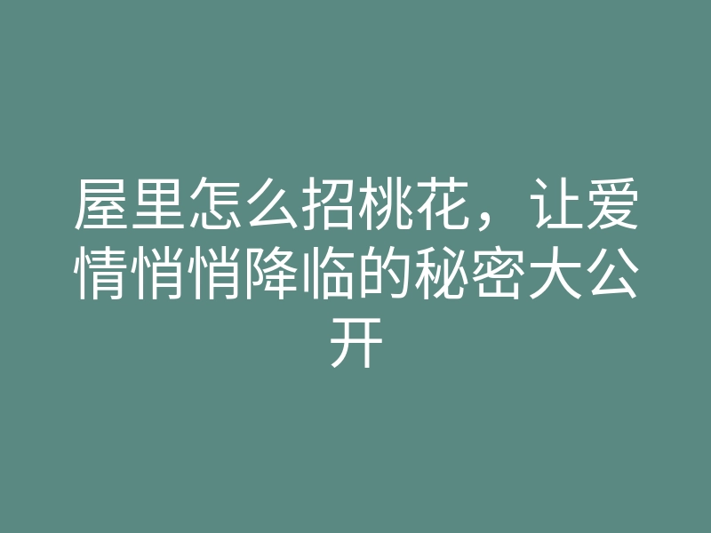 屋里怎么招桃花,让爱情悄悄降临的秘密大公开