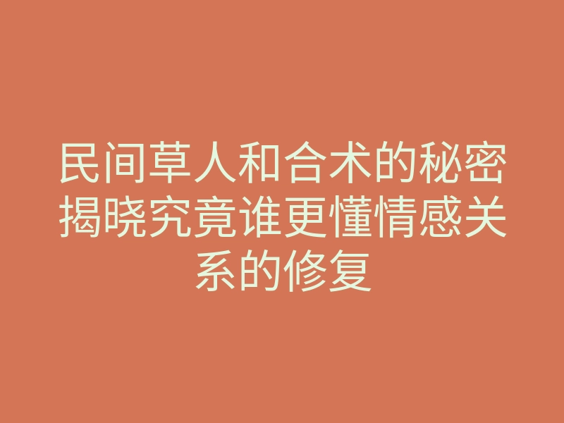 民间草人和合术的秘密揭晓究竟谁更懂情感关系的修复