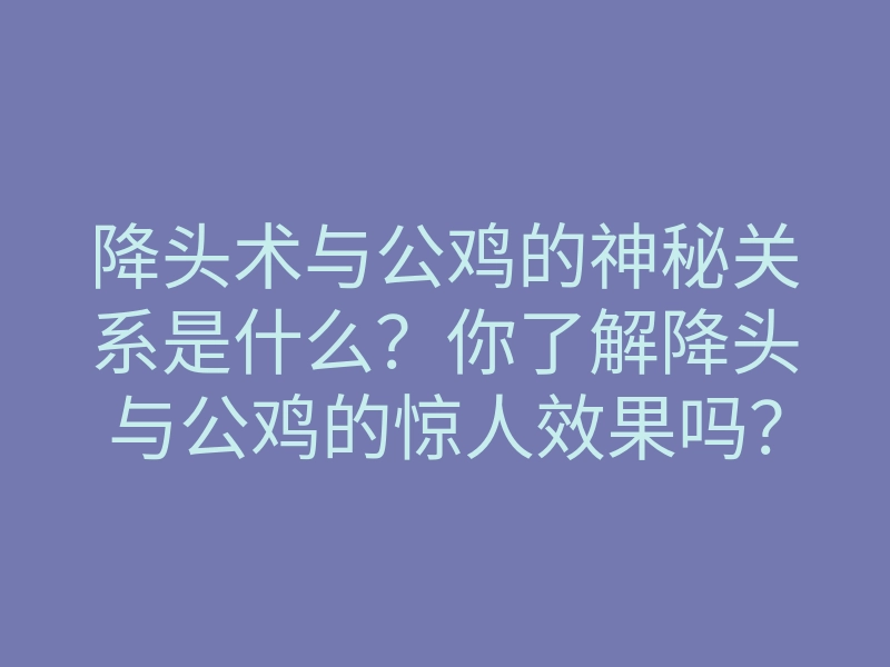 降头术与公鸡的神秘关系是什么?你了解降头与公鸡的惊人效果吗?