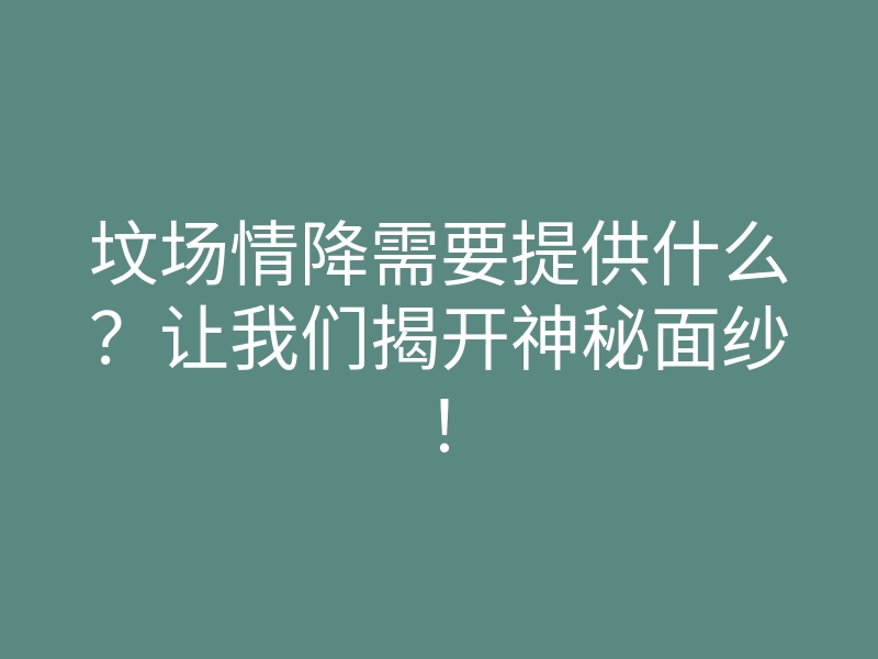 坟场情降需要提供什么?让我们揭开神秘面纱!
