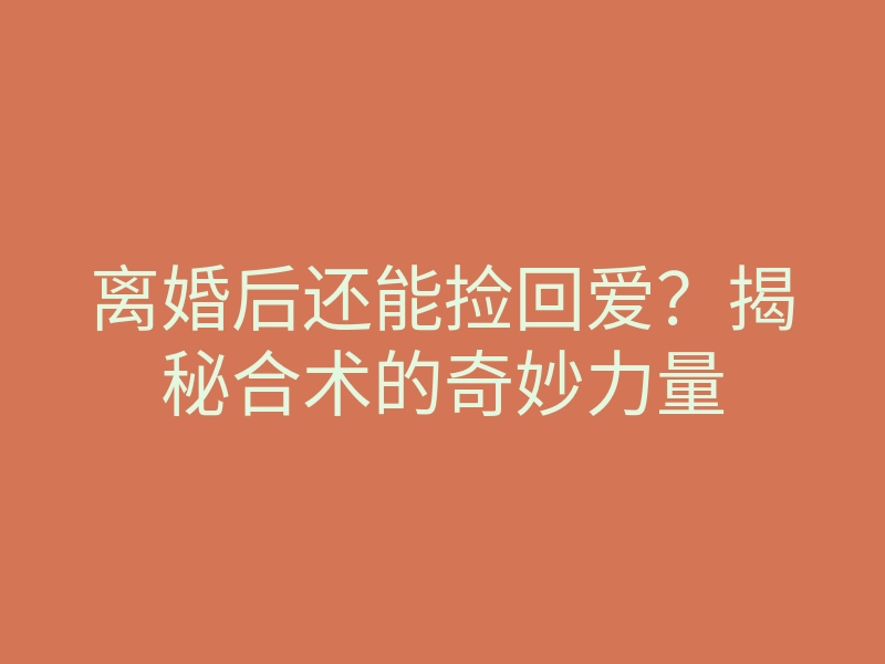 离婚后还能捡回爱?揭秘合术的奇妙力量