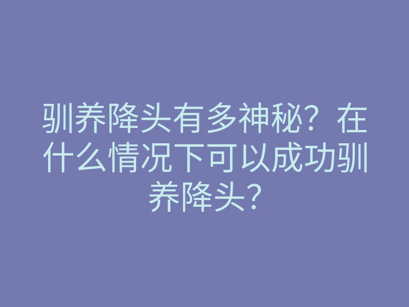 驯养降头有多神秘？在什么情况下可以成功驯养降头？