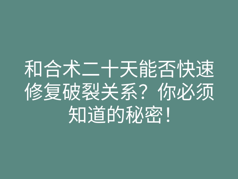 和合术二十天能否快速修复破裂关系?你必须知道的秘密!