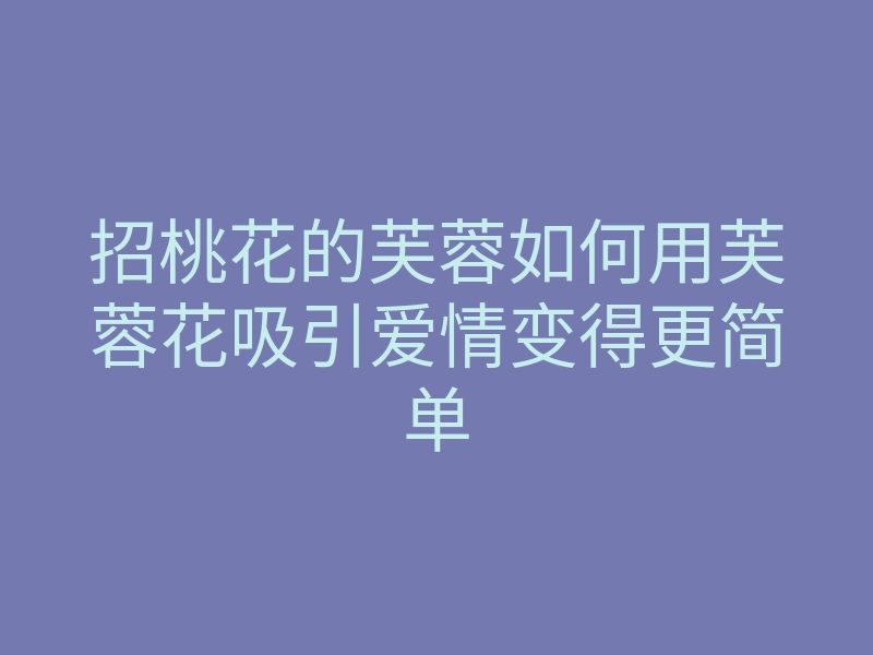 招桃花的芙蓉如何用芙蓉花吸引爱情变得更简单