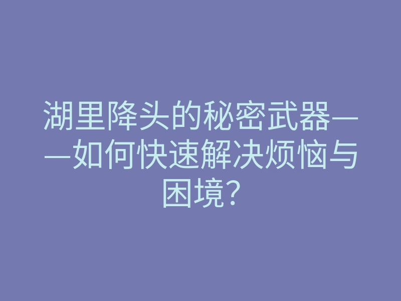 湖里降头的秘密武器——如何快速解决烦恼与困境?