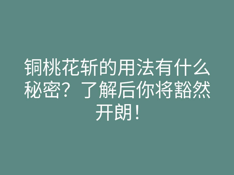 铜桃花斩的用法有什么秘密?了解后你将豁然开朗!