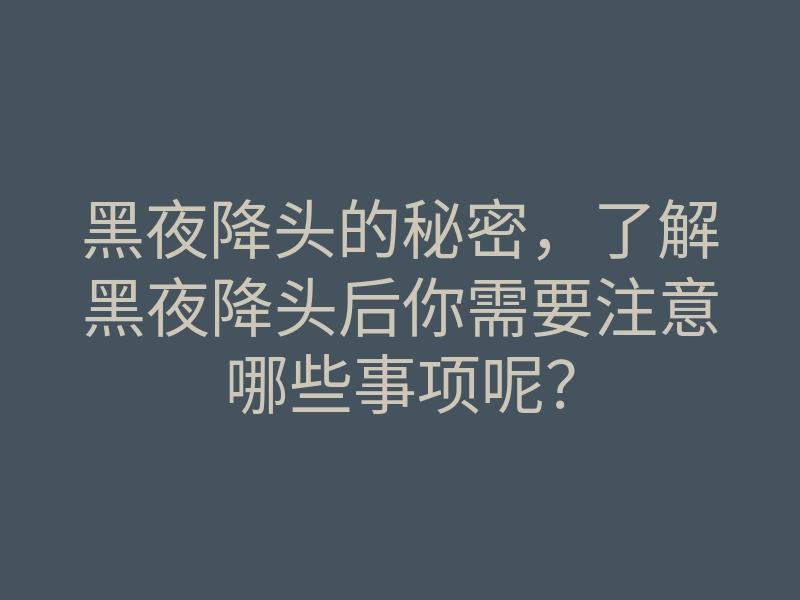 黑夜降头的秘密,了解黑夜降头后你需要注意哪些事项呢?