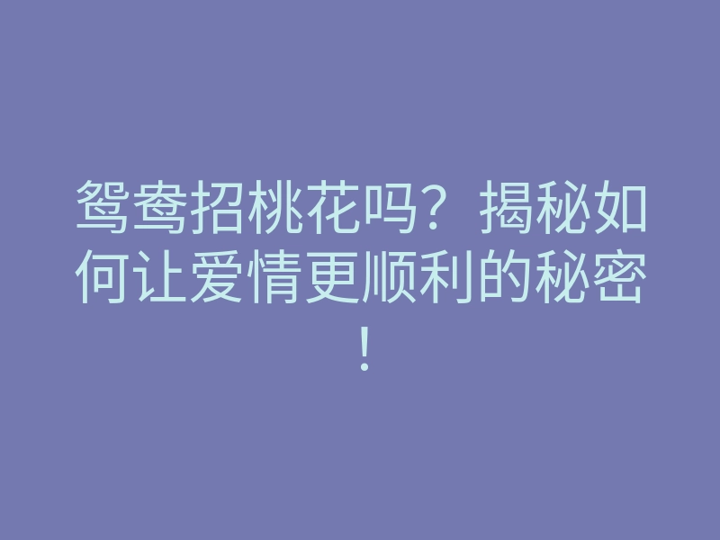 鸳鸯招桃花吗?揭秘如何让爱情更顺利的秘密!