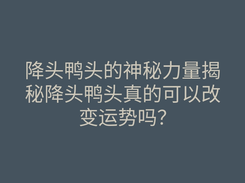 降头鸭头的神秘力量揭秘降头鸭头真的可以改变运势吗?