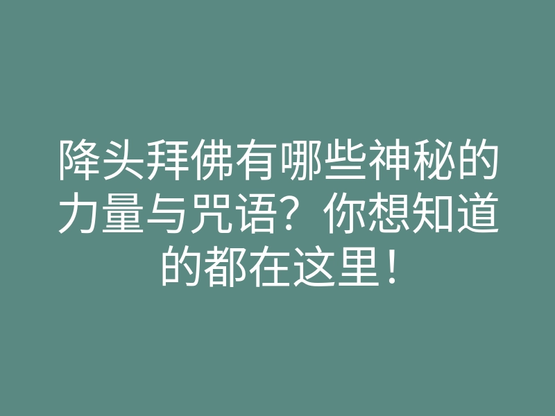 降头拜佛有哪些神秘的力量与咒语?你想知道的都在这里!