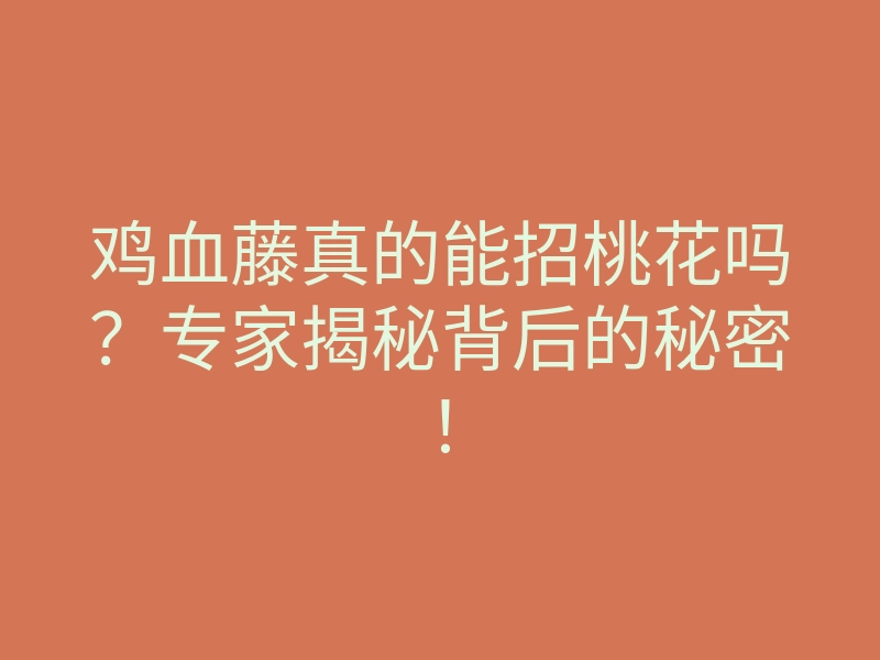 鸡血藤真的能招桃花吗?专家揭秘背后的秘密!