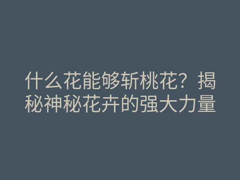 什么花能够斩桃花?揭秘神秘花卉的强大力量