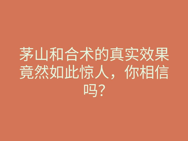 茅山和合术的真实效果竟然如此惊人,你相信吗?