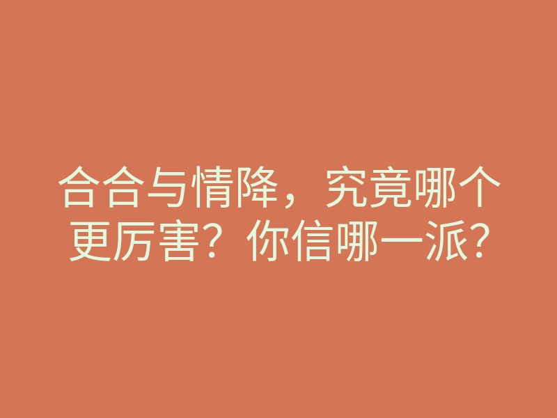 合合与情降,究竟哪个更厉害?你信哪一派?