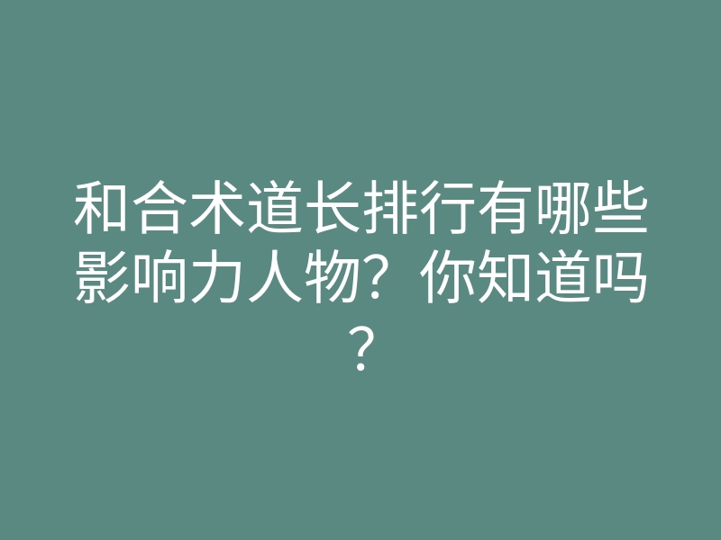 和合术道长排行有哪些影响力人物？你知道吗？