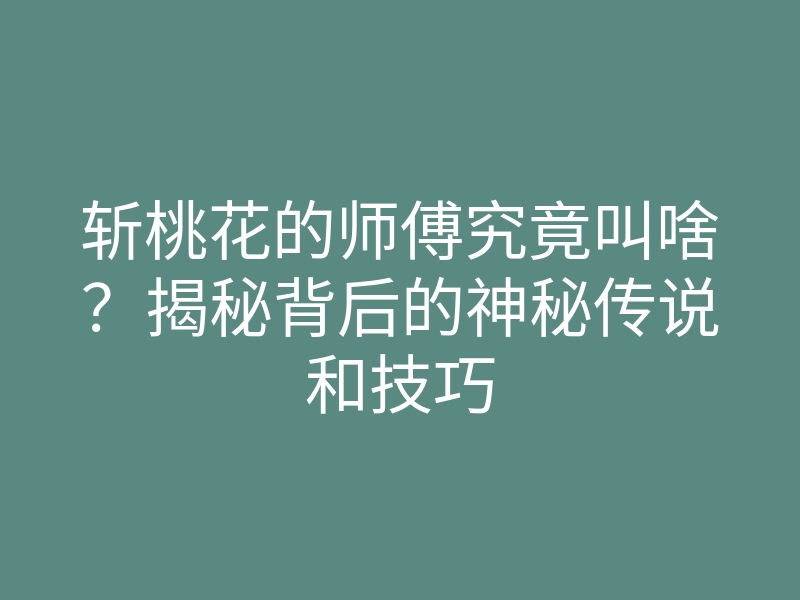 斩桃花的师傅究竟叫啥?揭秘背后的神秘传说和技巧