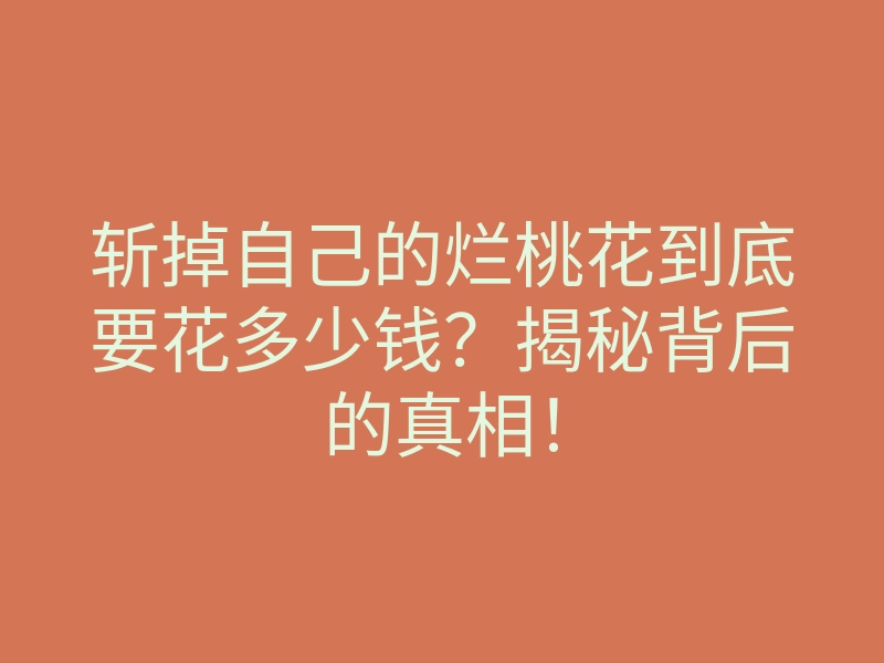 斩掉自己的烂桃花到底要花多少钱?揭秘背后的真相!