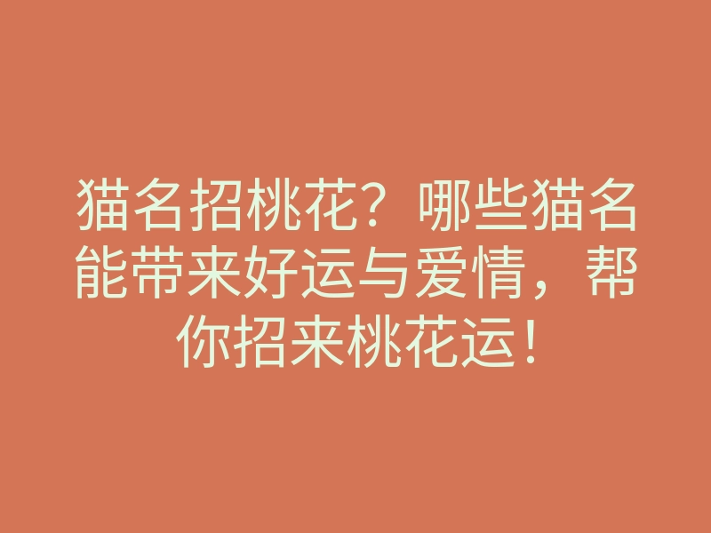 猫名招桃花?哪些猫名能带来好运与爱情,帮你招来桃花运!