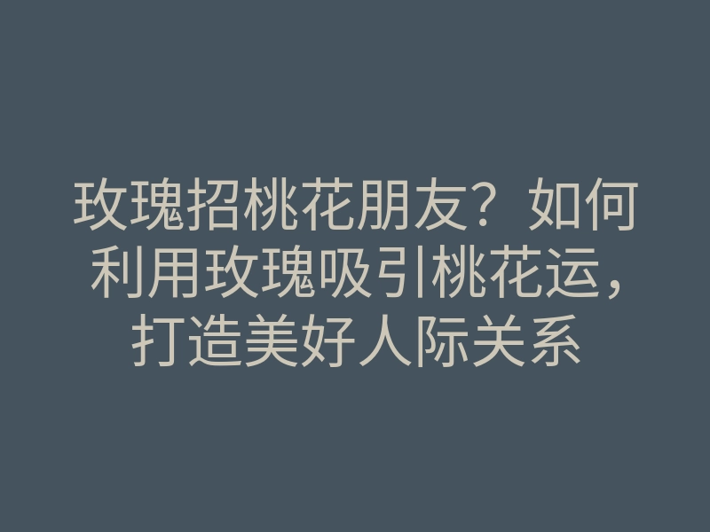 玫瑰招桃花朋友?如何利用玫瑰吸引桃花运,打造美好人际关系