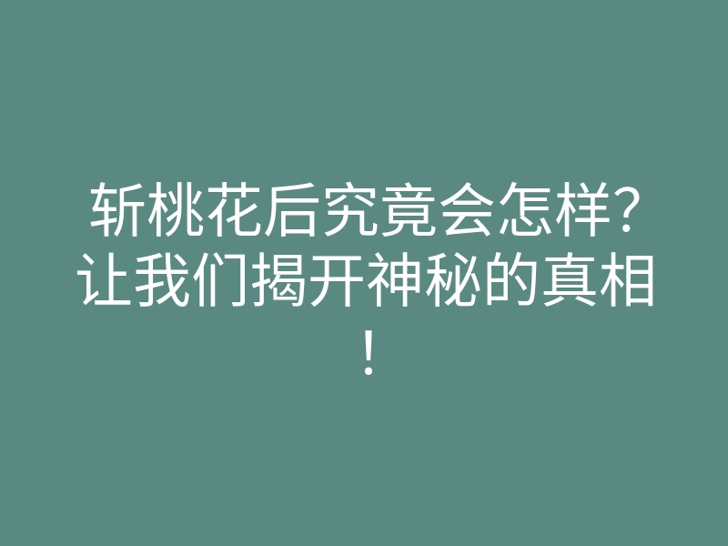 斩桃花后究竟会怎样?让我们揭开神秘的真相!