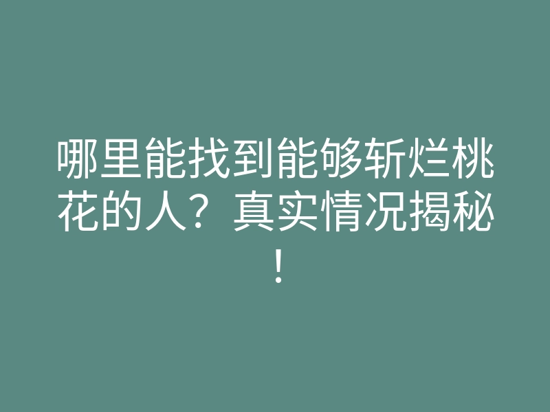 哪里能找到能够斩烂桃花的人？真实情况揭秘！