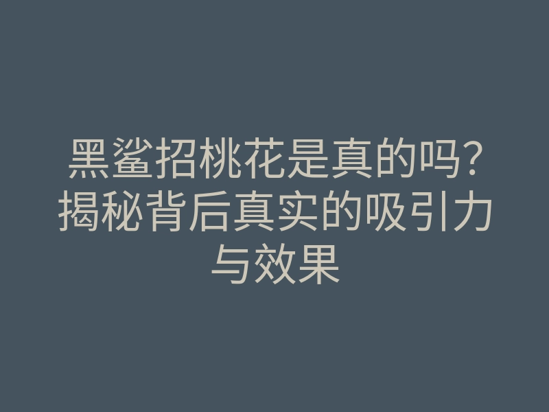 黑鲨招桃花是真的吗?揭秘背后真实的吸引力与效果