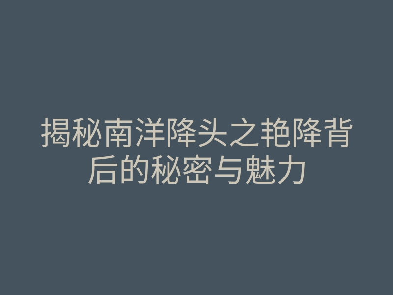 揭秘南洋降头之艳降背后的秘密与魅力