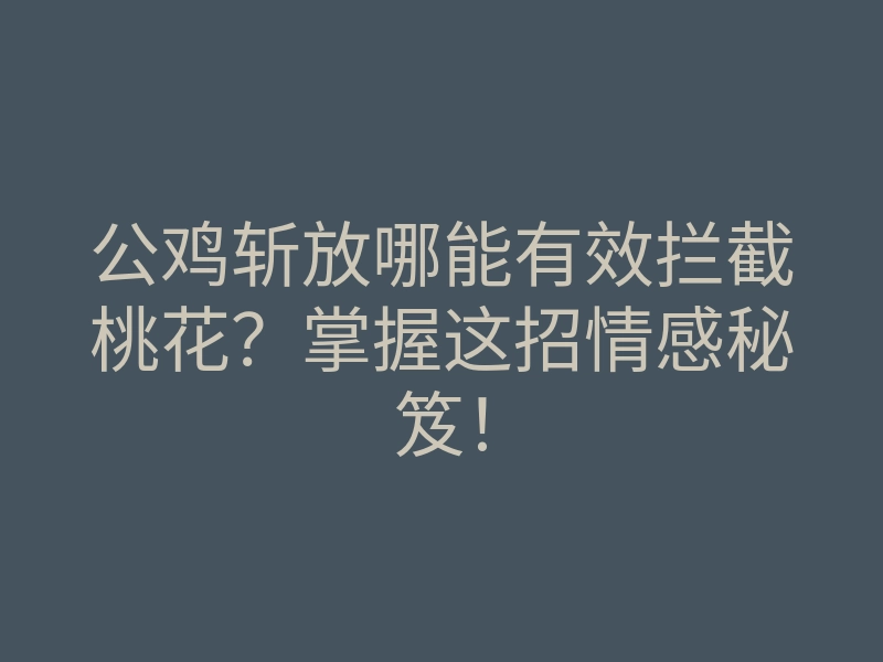 公鸡斩放哪能有效拦截桃花?掌握这招情感秘笈!