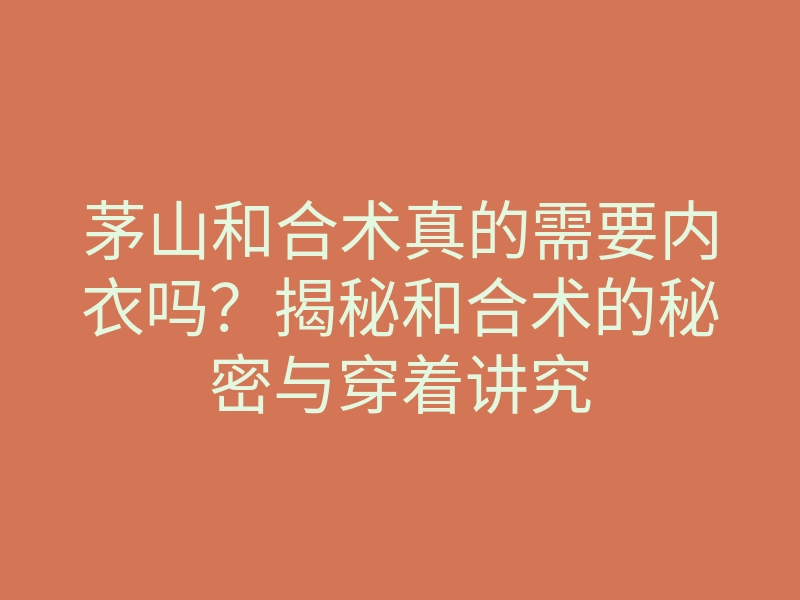 茅山和合术真的需要内衣吗?揭秘和合术的秘密与穿着讲究