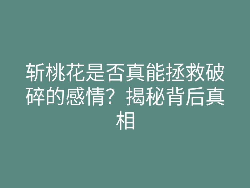 斩桃花是否真能拯救破碎的感情?揭秘背后真相