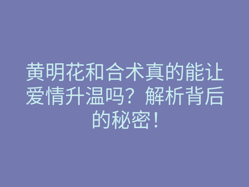 黄明花和合术真的能让爱情升温吗？解析背后的秘密！