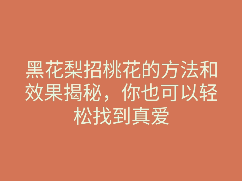 黑花梨招桃花的方法和效果揭秘,你也可以轻松找到真爱