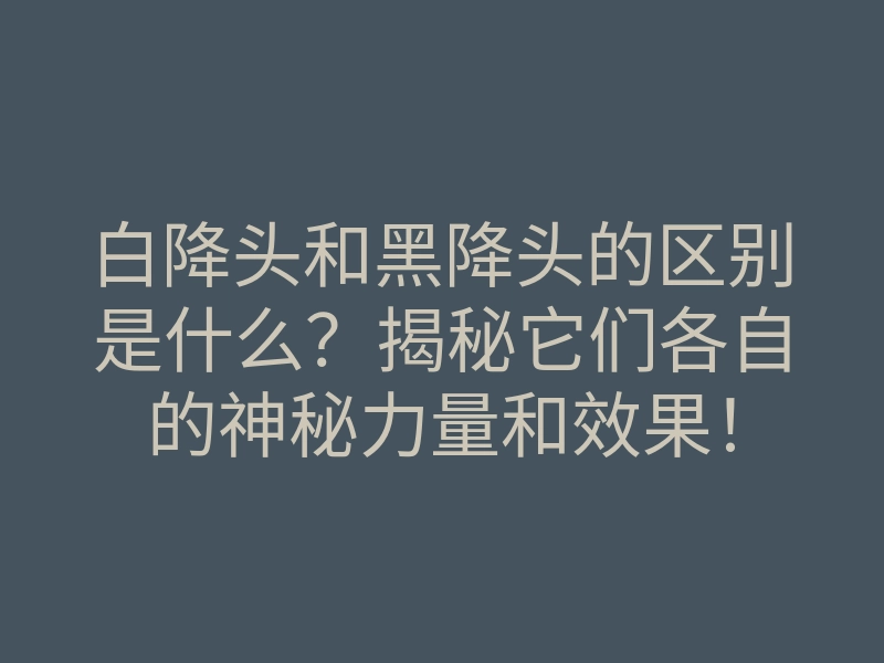 白降头和黑降头的区别是什么?揭秘它们各自的神秘力量和效果!