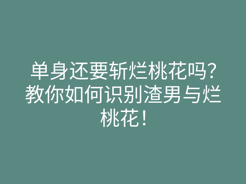单身还要斩烂桃花吗?教你如何识别渣男与烂桃花!
