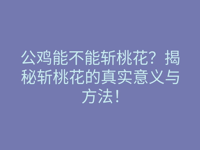 公鸡能不能斩桃花？揭秘斩桃花的真实意义与方法！
