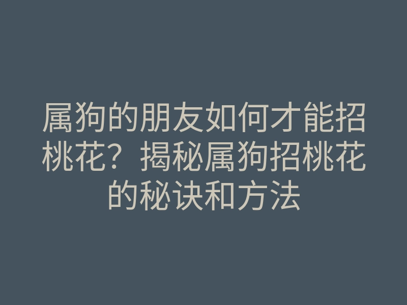属狗的朋友如何才能招桃花?揭秘属狗招桃花的秘诀和方法