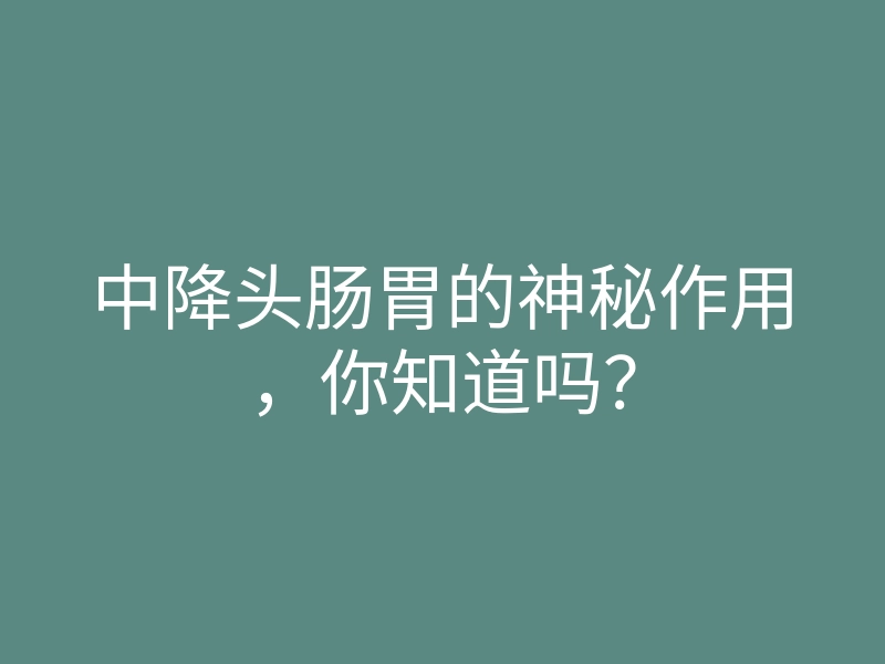 中降头肠胃的神秘作用,你知道吗?