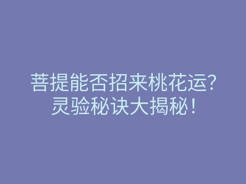 菩提能否招来桃花运?灵验秘诀大揭秘!