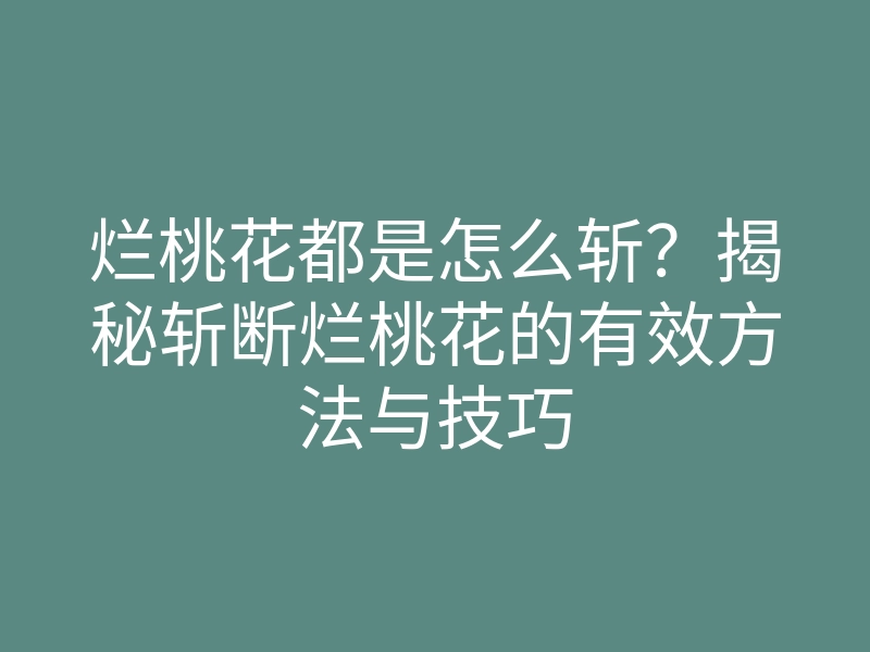 烂桃花都是怎么斩?揭秘斩断烂桃花的有效方法与技巧