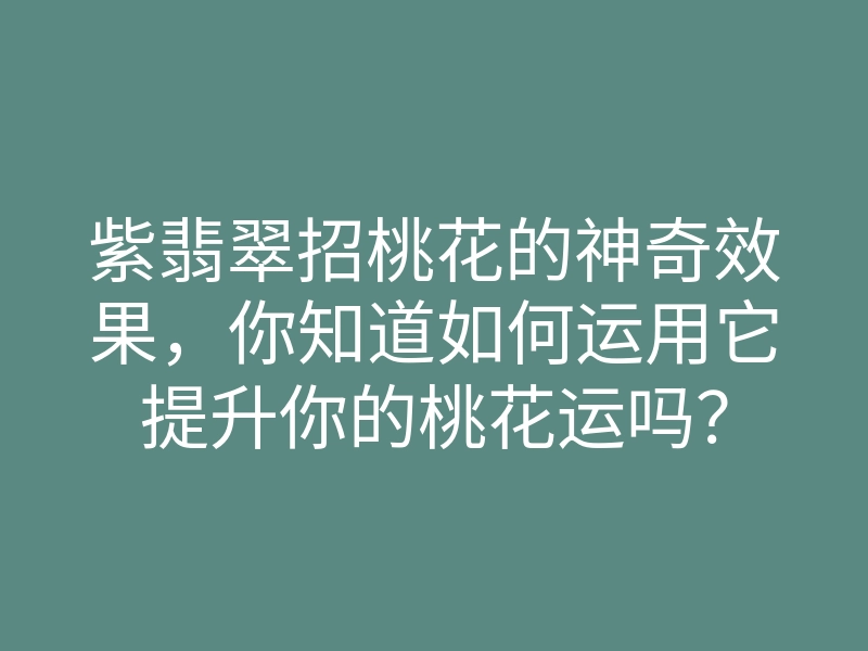 紫翡翠招桃花的神奇效果,你知道如何运用它提升你的桃花运吗?