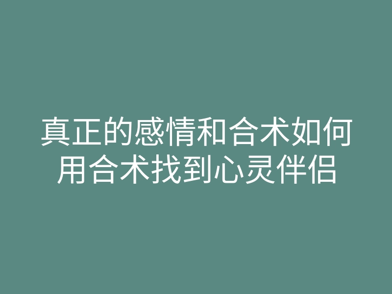 真正的感情和合术如何用合术找到心灵伴侣